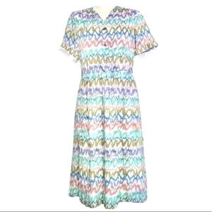 Vintage 1980s pastel print pleated dress L petite